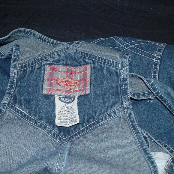 LAST ONE!!! NEW Vintage Sz 20 Blue Denim Carpenter Style Bib Overalls REVOLT - Picture 10 of 10